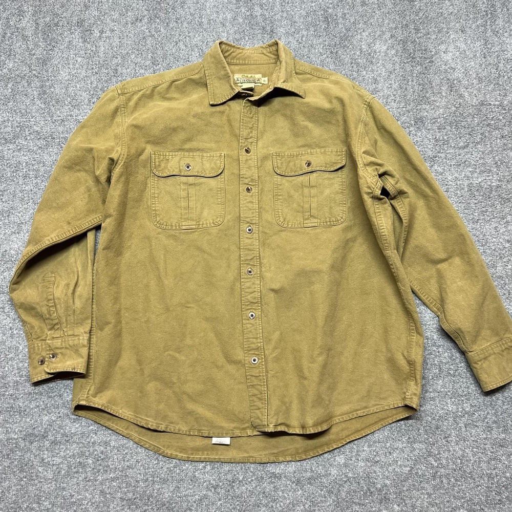 Cabelas Deerskin Soft Chamois Shirt Mens XLT Brown Heavyweight Cotton Button Up